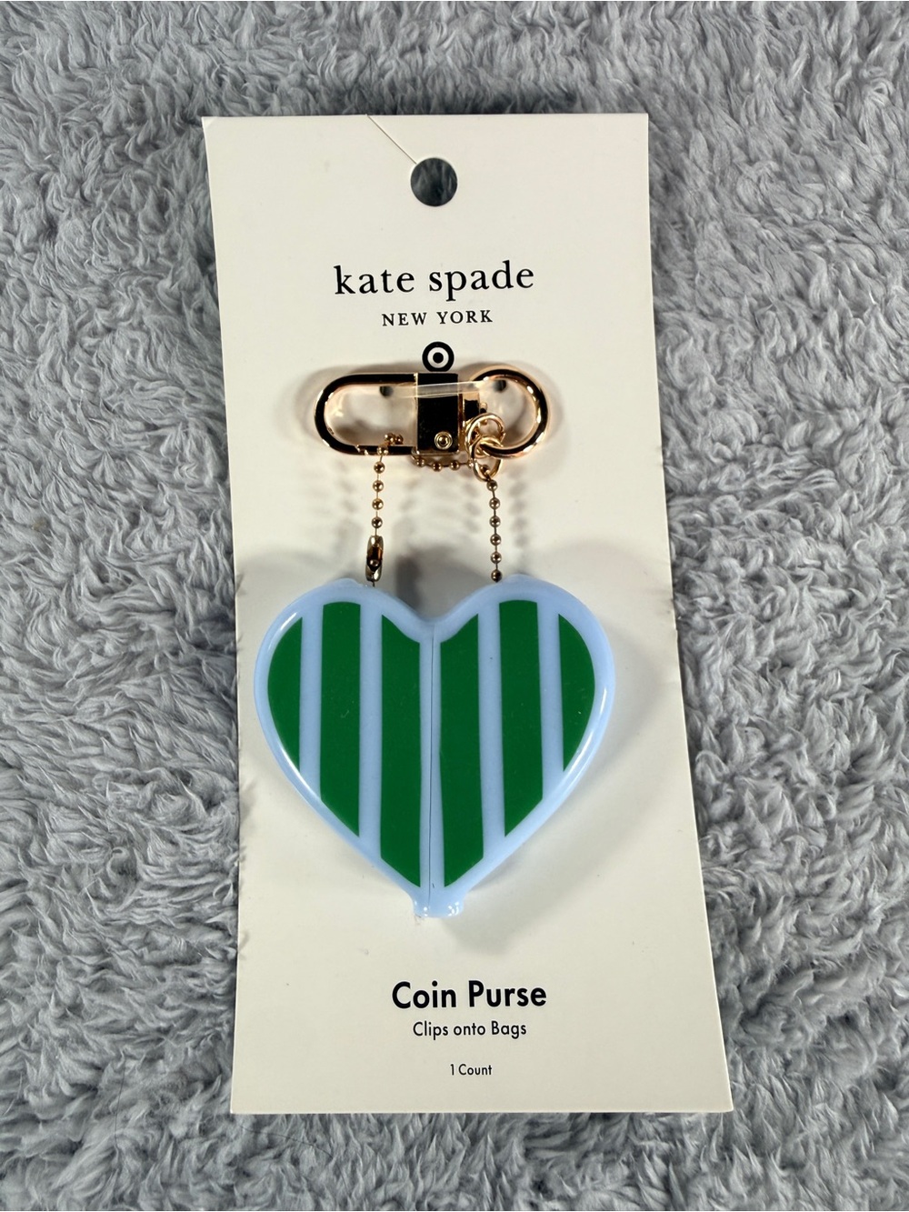 New Kate Spade New York Striped Heart Coin Purse/ Key Chain